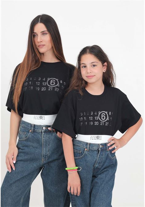 Black short-sleeved T-shirt for women and girls with Numerique print MAISON MARGIELA | M60670MM010M6900